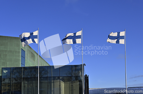 Image of waving national flags of Finland 