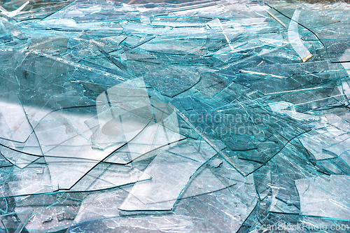 Image of Construction and reconstruction concept, replacing windows. Pile of old broken glass