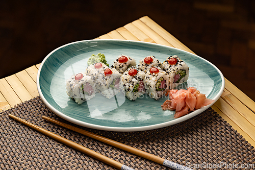 Image of Uramaki sushi rolls with tuna