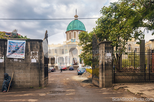 Image of Exterior view of the Bole Medhane Alem Cathedral, the largest Ethiopian Orthodox Tewahedo church in Africa. Addis Ababa, Ethiopia