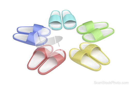 Image of Group of five pairs of rubber slides in different colors