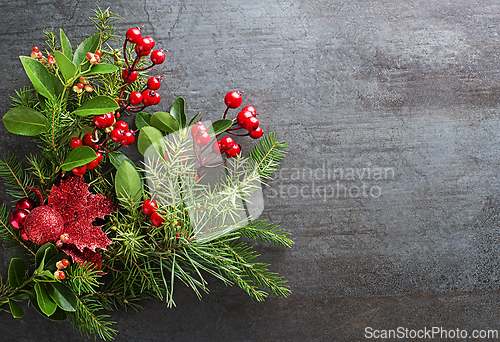 Image of Christmas ornaments branches