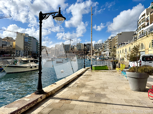 Image of Small fishing boats moored in St Julians and Spinola bay
