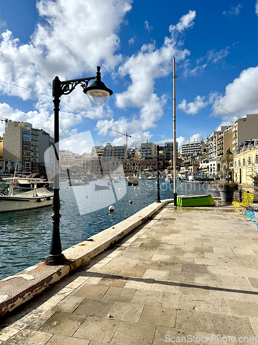 Image of Small fishing boats moored in St Julians and Spinola bay