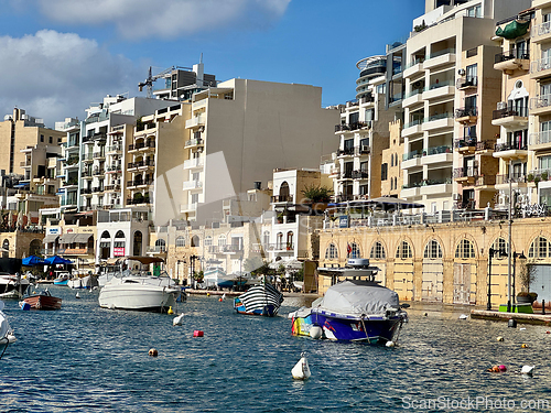 Image of Small fishing boats moored in St Julians and Spinola bay