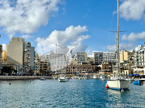 Image of Small fishing boats moored in St Julians and Spinola bay