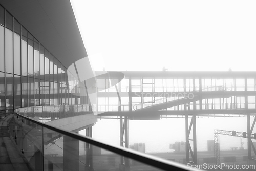 Image of passenger terminal in the western port of Helsinki in heavy fog 