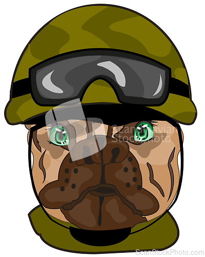 Image of Dog bulldog in helmet military comic illustration