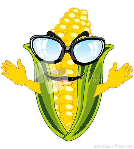 Image of Vector illustration of the alive cob of the corn bespectacled and with hand