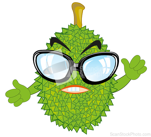 Image of Comic illustration of the tropical fruit durian bespectacled