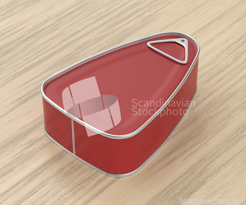 Image of Red tin can with ham, fish, or other food