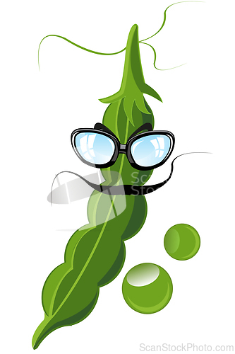 Image of Comic illustration pod peas bespectacled and with moustache