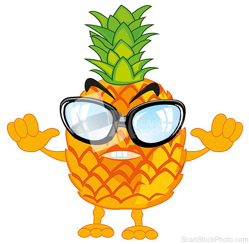 Image of Comic illustration of the tropical fruit pineapple with hand and leg