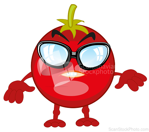 Image of Comic illustration of the alive ripe vegetable tomato
