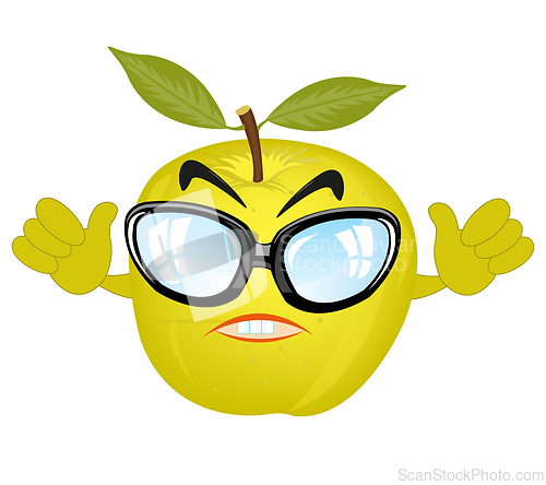 Image of Cartoon ripe apple bespectacled and with hand