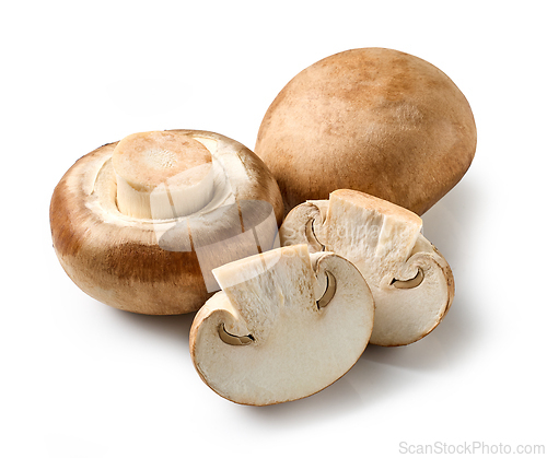 Image of fresh raw mushrooms on white background