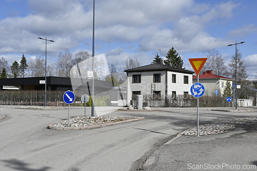 Image of a roundabout in a small Finnish town 