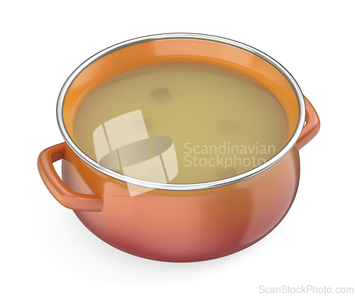 Image of Enamel cooking pot filled with soup