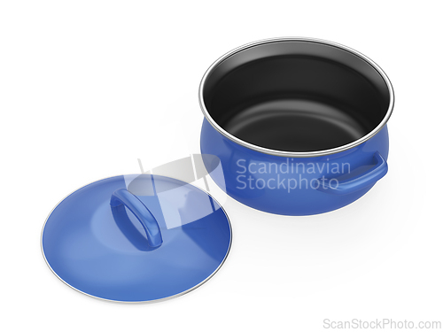 Image of Empty blue enamel cooking pot