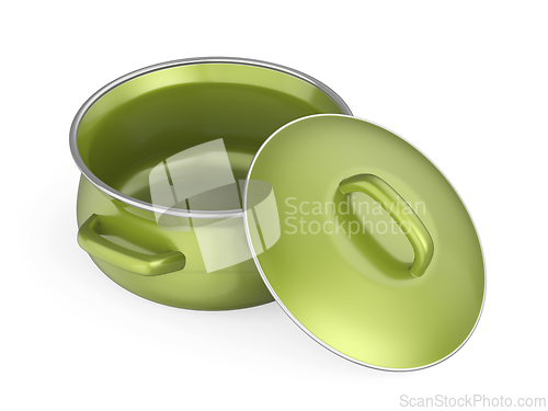 Image of Empty green enamel cooking pot