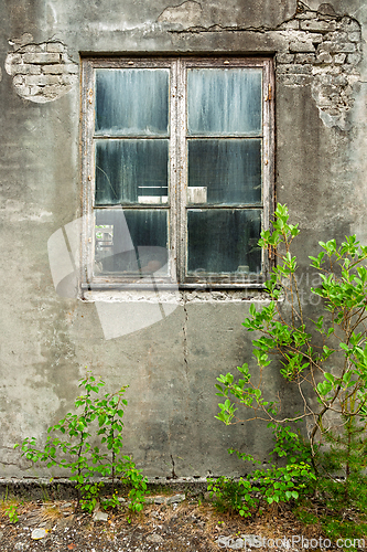 Image of Abandoned building hides stories behind its cracked window and g