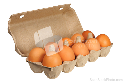 Image of Brown Eggs in Cardboard Carton