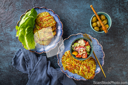 Image of Gluten free zucchini and broccoli oven baked pancakes, low carb diet