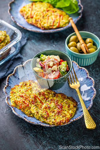 Image of Gluten free zucchini and broccoli oven baked pancakes, low carb diet