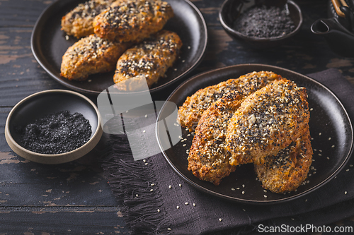 Image of Healthy homemade oatmeal buns with cottage cheese with seeds