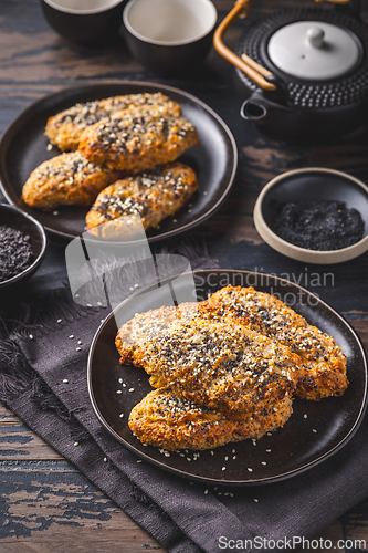 Image of Healthy homemade oatmeal buns with cottage cheese with seeds