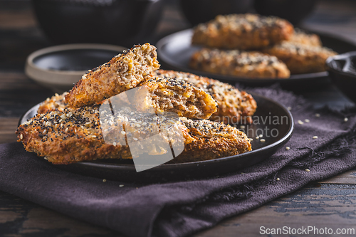 Image of Healthy homemade oatmeal buns with cottage cheese with seeds
