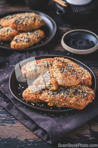 Image of Healthy homemade oatmeal buns with cottage cheese with seeds