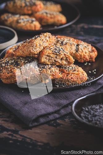 Image of Healthy homemade oatmeal buns with cottage cheese with seeds