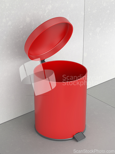 Image of Red open pedal garbage bin