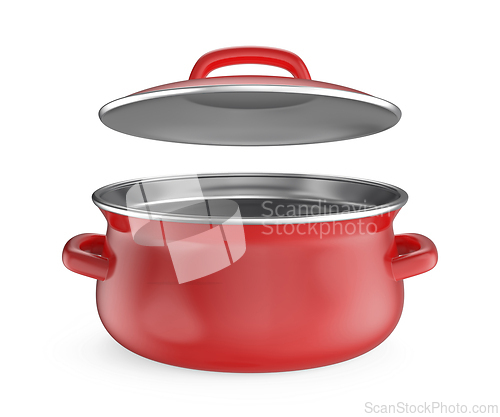 Image of Empty red cooking pot with lid
