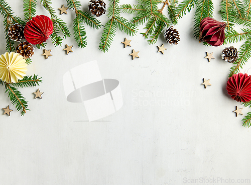 Image of christmas ornaments and decorations, Christmas card