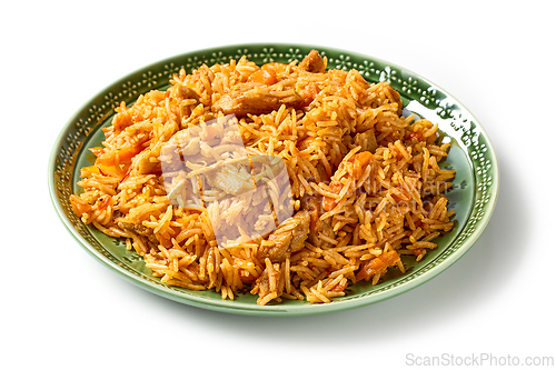 Image of rice with chicken meat and vegetables