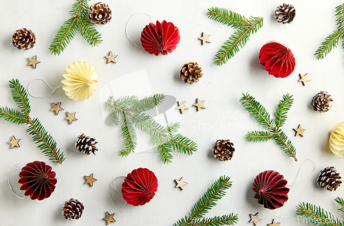 Image of christmas ornaments and decorations, Christmas card
