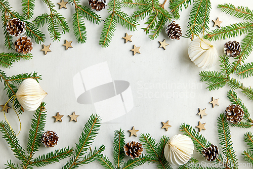 Image of christmas ornaments and decorations, Christmas card