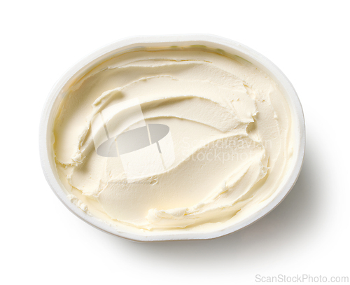 Image of fresh cream cheese in plastic container