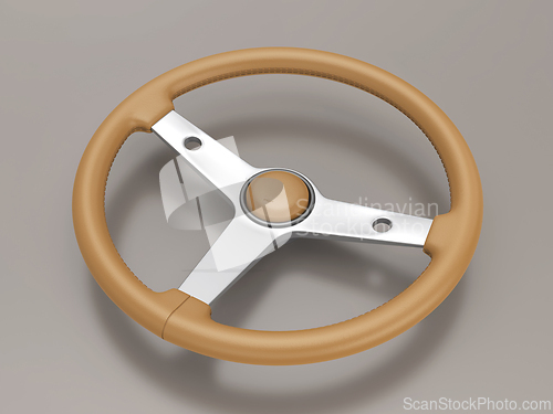 Image of Brown retro car steering wheel