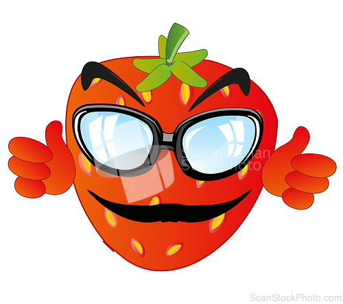 Image of Comic illustration of the ripe berry victoria bespectacled and with hand