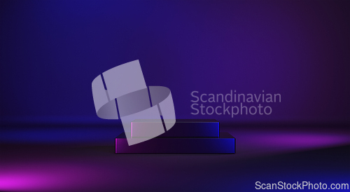 Image of Futuristic pink an blue metallic podium platform for product pla