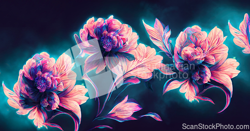 Image of Neon baroque floral pattern wallpaper. Vintage roses design in c