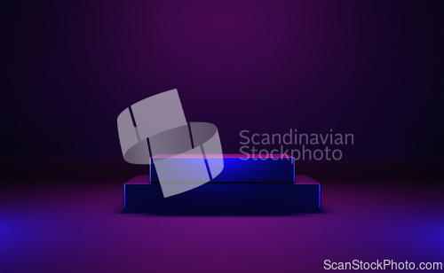 Image of Futuristic pink an blue metallic podium platform for product pla