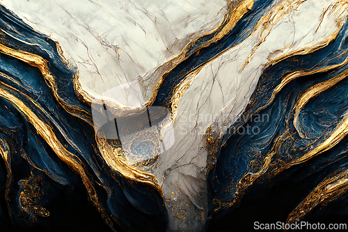 Image of Luxury marble texture background white, blue and gold. Natural s