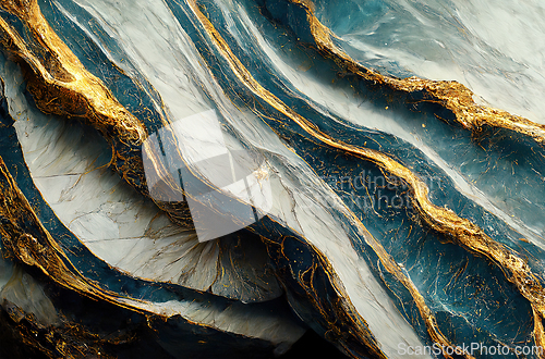 Image of Luxury marble texture background white, blue and gold. Natural s