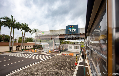 Image of The main control checkpoint entrance to the Itaipu Binacional Hydroelectric Plant on the border. Itaipu, Itaipu Binacional, Brazil