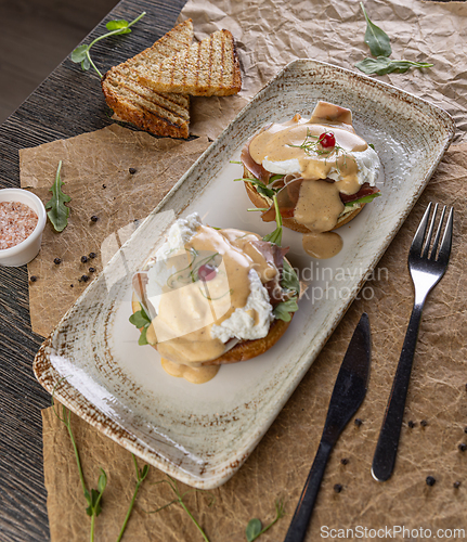 Image of Eggs benedict with poached eggs