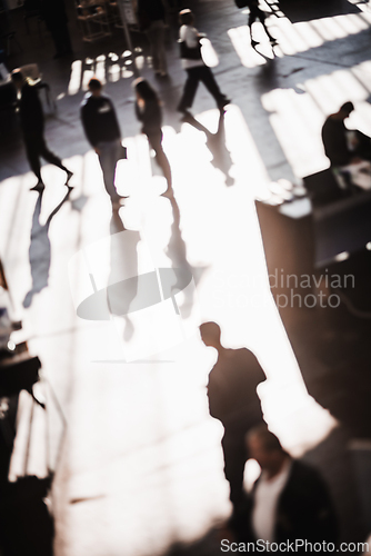Image of Abstract blurred people at exhibition hall of expo event trade show. Business convention show or job fair. Business concept background.